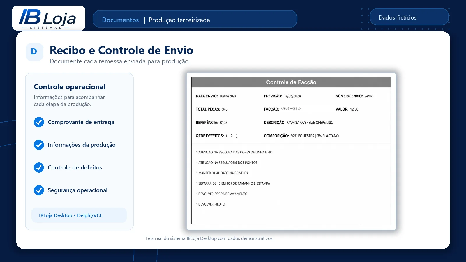 Recibo de envio de peças para facção ou terceirizado